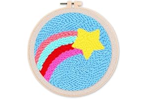 Figured'Art Punch Needle Kit Complet pour Adultes et Enfants - Étoile Filante - Parfait pour Débutant. Set prêt à broder taille 20x20cm avec cadre circulaire