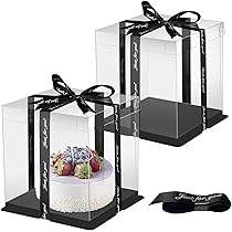 BUCOMTU Confezione da 2 scatole trasparenti per torte, 30 x 30 x 25 cm scatola trasparente per torte con base e nastro, per per compleanni e matrimoni