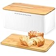 NALACAL Modern Metal Bread Box with Bamboo Lid, Bread Storage Container, 13×7×5.3 Inch Bread Storage Container for Kitchen Counter, Bread Keeper for Homemade Bread, Bagel, Muffins, Rolls