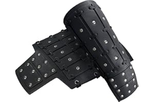 HiiFeuer Medieval Studded Faux Leather Bracers, Vintage Mercenary Arm Guards, Knight Archer Gauntlets for Ren Faire