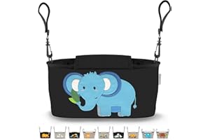 GRINSEZWERGE Borsa per Passeggino - 12 Motivi I Organizer per Carrozzina Neonato I Portaoggetti con Dispenser per Salviette I Universale Organizzatore Bambini colore grigio I Bambina Stroller Bag