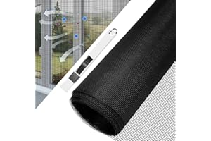 BUZIFU Fliegengitter Meterware, Fiberglas-Fliegengitter Gewebe, 120 x 250 cm, Insektenschutz Gaze Fenster Mesh mit Fensterputzbürste, Schutz gegen Mücken, UV-beständig für Fenster und Türen (Schwarz)