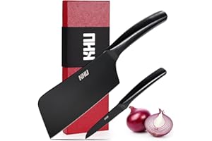 KHU 2 Pièces Couteau de Chef 6.5 pouces Couteau de boucher Couteau à viande Set de couteaux de cuisine Couteau à hacher Couteau d'office, Coffret cadeau de cuisine pour la famille et le restaurant
