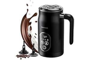 SHARDOR Montalatte Elettrico Cappuccino, 4 Opzioni Di Temperatura, 5 Funzioni In 1 Montalatte, 2 Fruste Per Latte, Cioccolata Calda, Latte, Cappuccini, Nero