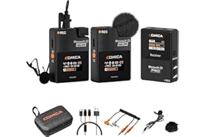 COMICA BoomX-D PRO 2.4G Wireless Lavalier Mikrofon, 16GB On-Board Recording, Rauschunterdrückung mit Einem klick, Funkmikrofon Ansteckmikrofon für Kamera, Smartphone, PC, Live Stream(Schwarz)