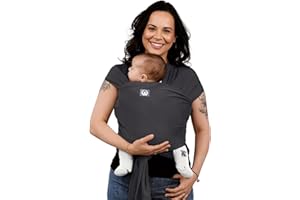 Gaia Baby Carry Stretchy Baby Wrap – 100% Organic Cotton, Hip Dysplasia Institute Certified, Ergonomic Baby Carrier (Newborn to 15 kg) – Graphite