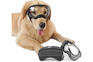 NAMSAN Hundebrille mit Weit Sichtfeld, UV-Schutz Große Hunde Sonnenbrille, Augen Schützen Klare Hund Schutzbrille mit Verstellbare Band und Schwammnasenpads