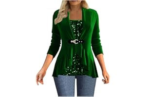 JSijepa Women's Fashion Square Neck Sequins Splicing Waisted Shirt Autumn and Winter Casual Ruffle Hem Pullover T-Shirt Loose Elegant Ladies Sparkly Festival Party Tops