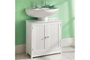 Taylor & Brown White Under Sink Bathroom Cabinet Storage Cupboard Organiser Free Standing Wooden Sink Storage Unit Basin with Shelf, 60cm x 30cm x 60cm