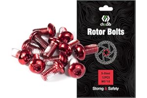 CNCLOL MTB Disc Rotor Bolts，M5x10mm Brake Rotor Screws，12Pcs Steel Rotor Bolts for Bike（red/blue/orange/green/Black/gold）