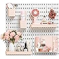 VUSIGN Pegboard Combination Wall Organizer Kit, 4 Pieces Pegboards and 17 Accessories Modular Hanging, Wall Mount Display Peg Board Panel Kits for Bedroom, Home, Office, Bathroom, 22" x 22", Pink