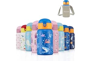 Autsel 400ml Borraccia Bambini con cannuccia, Bottiglia Termica per Bambini in Acciaio Inox a doppia parete, Bottiglia Acqua senza BPA