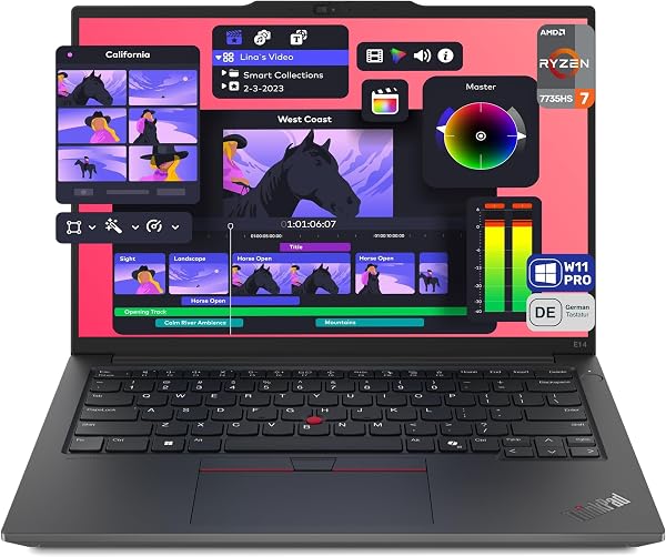 Lenovo Thinkpad E14 Gen 6 Laptop, AMD Ryzen 7 7735HS, 32 GB DDR5 RAM, 1 TB PCIe SSD, 14" WUXGA (1920x1200) IPS Display, AMD Radeon 680M Graphics, Deutsches Tastatur-Layout, Windows 11 Pro, Schwarz - 1
