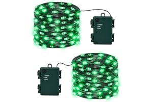 Isisyu 2 Stück Halloween Lichterkette Batterie, 5M 50 LED Grün Micro Lichterkette Batteriebetrieben mit Timer, IP65 Wasserdicht Halloween Deko Outdoor für Kamin, Baum, Zimmer, Garten, Weihnachten