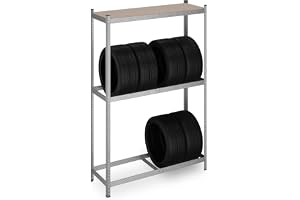 Relaxdays däckställ för 8 hjul, HWD: 180 x 120 x 40 cm, max. 795 kg, galvaniserad stålhylla, garage och verkstad, silver, fib
