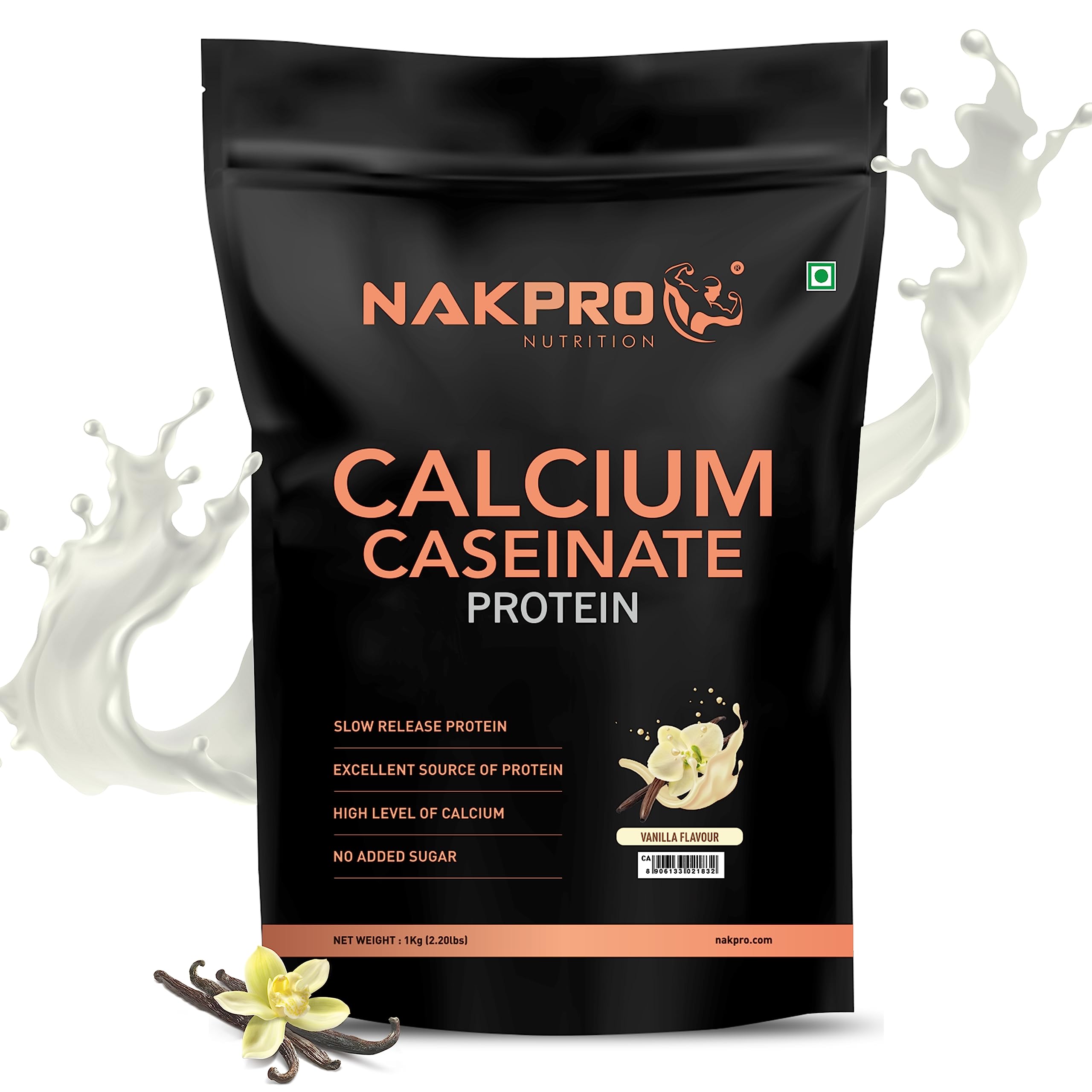 NAKPRO CALCIUM CASEINATE | 27.9g Protein, 5.4g BCAA | Helps in Muscle Recovery | Slow Absorbing, Slow Digesting, Low Carbs Ca
