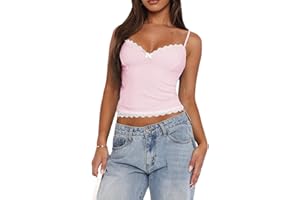 YILEEGOO Women Spaghetti Strap Camisoles Summer Crop Tops Lace Trim V-Neck Sleeveless Backless Tank Tops Summer Vests