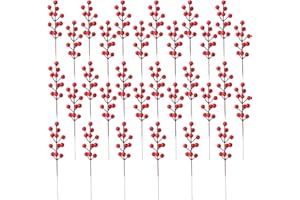 VEGCOO 30 Piezas Bayas Rojas Navidad, 19cm Bayas Rojas Artificiales de Acebo para Decoración Navidad árbol, Corona, Guirnaldas Fiesta Boda, Invierno Decoración del Hogar