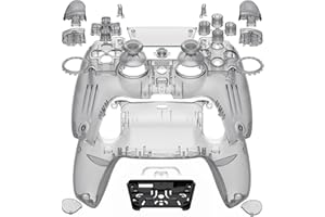 eXtremeRate Luna Redesigned Full Set Shell Buttons Touchpad Cover Compatible with ps5 Controller BDM-030 BDM-040 BDM-050, Clear Black Replacement Top Bottom Cover Case Compatible with ps5 Controller