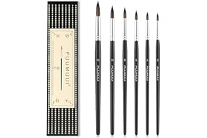 FUUMUUI Set de 6 Pinceles Redondos Profesionales para Acuarela, Acrílico y Pintura de Revestimiento, Pelo de Ardilla, Gran Absorción, Pinceles Marta, Watercolor Brushes