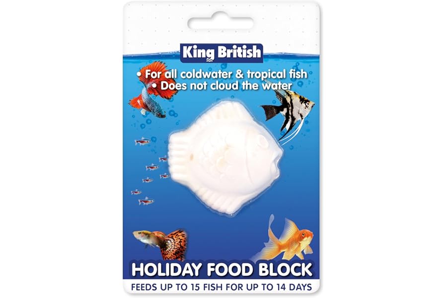 King British – Holiday Block Food – For Coldwater & Tropical Fish – Ideal for Leaving your Fish over Holidays – Does Not Cloud Water Ingredients – Helps keep Fish Healthy & Active