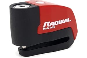 RADIKAL RK6 Candado Moto Disco Alarma 120db, Boton ON, Warning Avisador, Módulo Remplazable Impermeable, Pila CR2 Larga Duración, Antirrobo Pinza Freno Universal para Motos Scooter Bicicleta Patinete