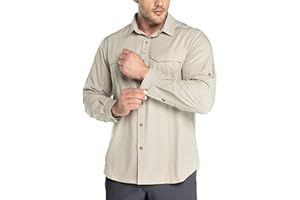 Outdoor Ventures Męska koszula rekreacyjna, z długim rękawem, oddychająca, szybkoschnąca, funkcyjna, męska, na wiosnę i lato, ochrona przed promieniowaniem UV