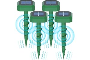 HULAXILOTI Ultrasonic Mole Repellent, Solar Mole Repeller Outdoor, Quietly Repels Mole, Vole, Gopher, Mole Deterrent for Gardens Orchards Lawn, 4 Pack, Square