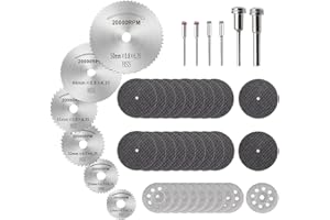ZFYQ Hoja de Corte para Herramientas Rotativas 42 Piezas, Mini Disco Corte Diamante, Mini Hoja de Sierra Circular HSS and Mini Disco de Corte de Resina, para Madera, Plástico, Metal, Piedra