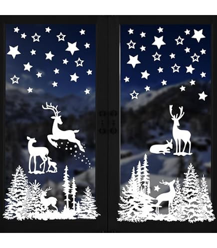 Vetrofanie Natalizie PVC 244 Pezzi - Adesivi Elettrostatici Per Finestre, Con Babbo Natale, Alberi, Fiocchi Di Neve