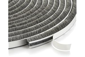 GUKOY 10 Meter Draft Excluder Tape for Door Windows, Brush Weather Stripping 9 mm(W) x 5mm(T), Self-Adhesive Windows Seal Strip Air Stopper for Sliding/External Doors, Gray