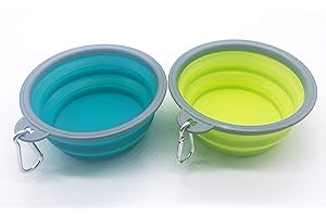 RS PET FONYA dog bowl and pet bowl collapsible travel silicone camping/hiking/walking crates with fixing clips [2 cup sets] portable collapsible dog portable (lake blue, yellow-green)