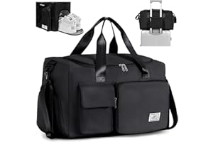 FIORETTO Womens Mens Sports Gym Bag Duffle Bag with Shoes Compartment, Weekend Travel Bag Overnight Bag for Women, Water Resistant Holdall Hospital Bag for Swimming Black