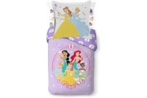 JAY FRANCO Disney Princesa Corazón de Oro 100% algodón Juego de cama de 3 piezas de 135 x 200 cm para cama individual - Funda nórdica + sábana bajera ajustable de 90 x 200 cm + funda de almohada de 80 x 80 cm