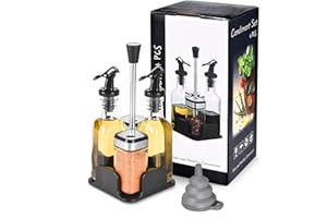 FNLLC Set Olio Aceto Sale Pepe (Set da 5 Pezzi),2 Salina da Tavolo con Coperchio Girevole in Acciaio Inox 120ML,2 Oliera 200ML,Oliera Vetro,sale e pepe Le Travisate