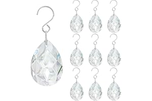 H&D HYALINE & DORA 10pcs 38mm Suncatcher Clear Crystal Teardrops Chandelier Parts,Chandelier Crystal Prisms Pendants with Hook,Hanging Crystals for Lamp Window Christmas Tree Decoration