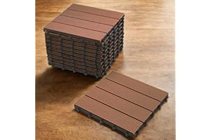 LORENO SAM WPC-Fliesen | 30x30 cm | Farbe Teak | 11er Spar Set für 1m² | Gartenfliesen mit Klick-System | Bodenbelag mit Drainage | Balkonfliesen/Terrassenfliesen/Klickfliesen