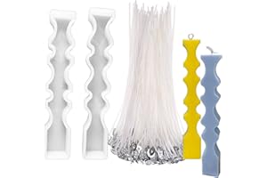 Cayway 2 PCS Bougeoir Moules en Résine, Bougie Longue Silicone Moules Bijoux Résine avec 100 PCS Bougie Mèche pour Fabrication de Bougies, Moules en Silicone pour Bougies Piliers Bricolage