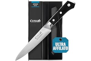 Cutluxe Coltello Utility, 14cm, Spelucchino Coltelli da Cucina, Acciaio al Carbonio,Lama Affilata e Resistente, Artisan Series