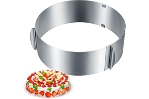 VWOQIY Pierścień do pieczenia tortów, regulowany 6-35 cm, stal nierdzewna, z grawerowaną skalą i klipsami mocującymi, wysokość 8 cm, kształt pierścieni, pierścienie deserowe