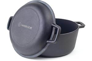 Casserole en fonte Hanseküche - Casserole déjà cuite pour faire du pain avec Ø 26 cm - Set 2en1 de haute qualité incluant une poêle