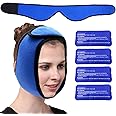 Excefore Face Ice Pack Wrap for TMJ, Wisdom Teeth, with 4 Reusable Hot Cold Therapy Gel Packs, Pain Relief for Chin, Head, Oral and Facial Surgery, Blue
