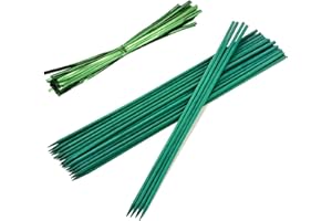 KTHZI 30 Pcs 30CM Plant Sticks Bamboo Green Support Canes Floral Wooden Stakes with 60 Split Twist Ties Metallic Sign Posting Sticks for Garden Flowers