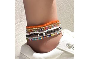 Clataly 7 pièces cheville bracelet main élastique couleur perles chaîne femmes été pied bijoux set (Couleur A)