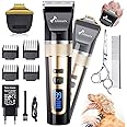 Gimars 2 in 1 Ceramic Blade Dog Grooming Clippers with Small Trimmer, 3-Speed High Power Quiet Rechargeable Dog Shaver Hair Clippers Kit with Comb & Scissors USB Cordless Electric for Dog, Cat, Pet