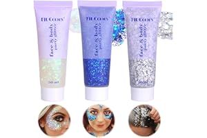 Miioto Glitter Corpo Gel, Glitter Corpo e Capelli, Brillantini Corpo,Glitter Make Up, Brillantini Adesivi per Viso, Glitter Gel per Viso, Unghie, Occhi,Labbra,Capelli,Corpo,Feste in Maschera, 3 Colori