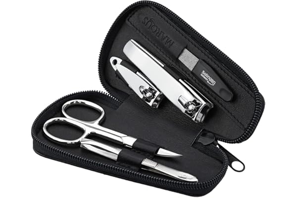 marQus kit manucure pedicure professionnel 5pc. - étui en cuir véritable, ciseaux manucure, 2 coupe ongles, lime a ongles Solingen, pince à épiler