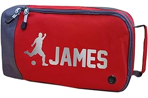 ABSOLUTELY TOP Childrens Football Boot Bag Boys Girls Footy Gift Customised Rugby Sports Shoe Bag Any Name (Flame Red Bag/Silver Print)