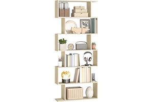 VASAGLE Bibliothèque, Étagère à 6 Niveaux, 24 x 70 x 191,6 cm, Meuble de Rangement, Cloison Séparateur, pour Salon, Chambre, Bureau, Beige Naturel LBC061L01