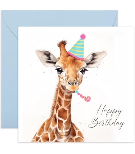 Carte Carrée 145mm Enfant Carte Anniversaire 2 Ans Girafe Safari - 145x145 Mm - Pour Fille Et Garçon - Cadeau Nièce Neveu